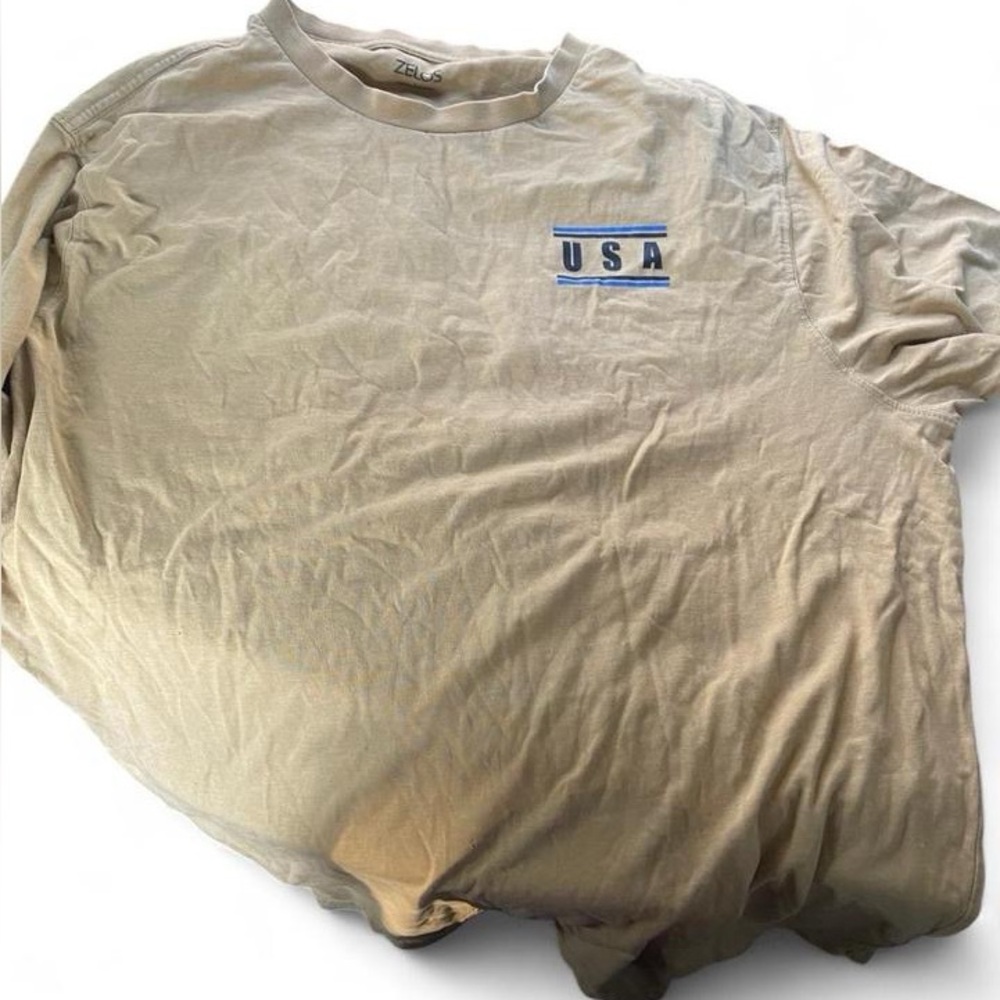 ZELOS Beige Long Sleeve Crewneck with USA Chest Graphic